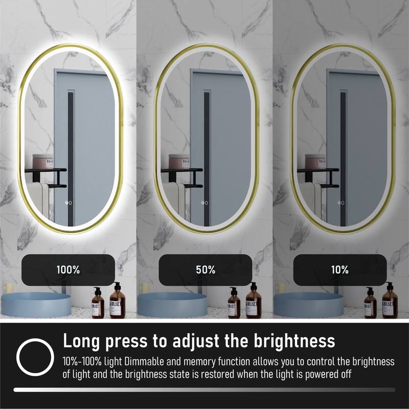 36"H Wall Mounted Bathroom Framed LED Mirror With Memory Function