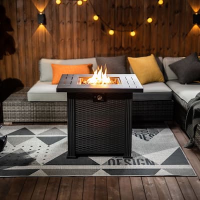 28.00 in. W x 24.02 in. H Steel Square Propane Fire Pit Table in Brown