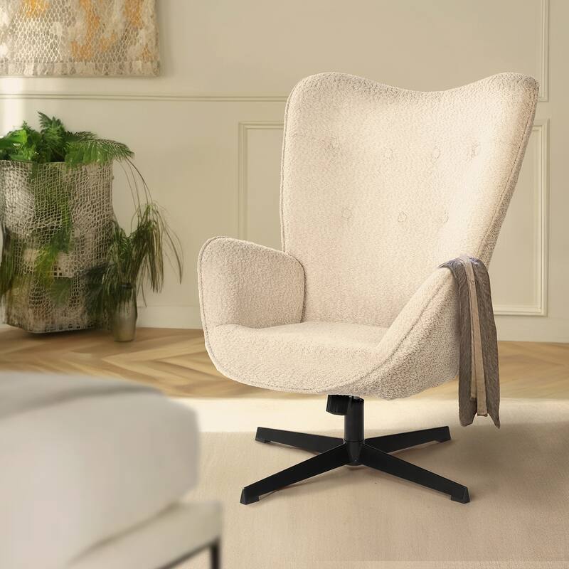 HomyLin Upholstered Accent Chair Elegant Beige Fabric Side Chair No Wheels