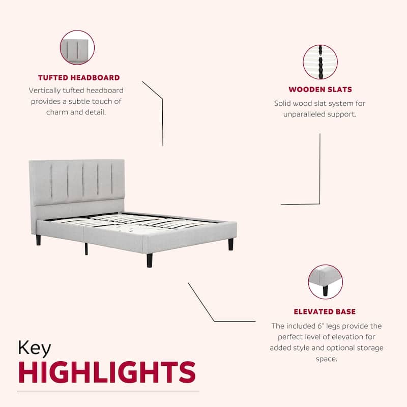 Full Size Upholstered Platform Bed with Tufted Headboard, Gray Fabric Frame