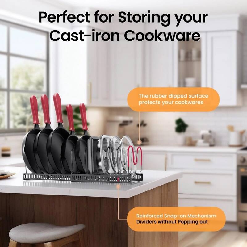 Adjustable Expandable Pot Lid Organizer, Space-Saving Cabinet Rack