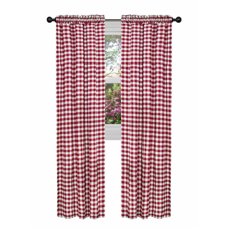 Kate Aurora Country Farmhouse Buffalo Check Plaid Gingham Window Curtains - Burgundy - 42 in. W x 84 in.
