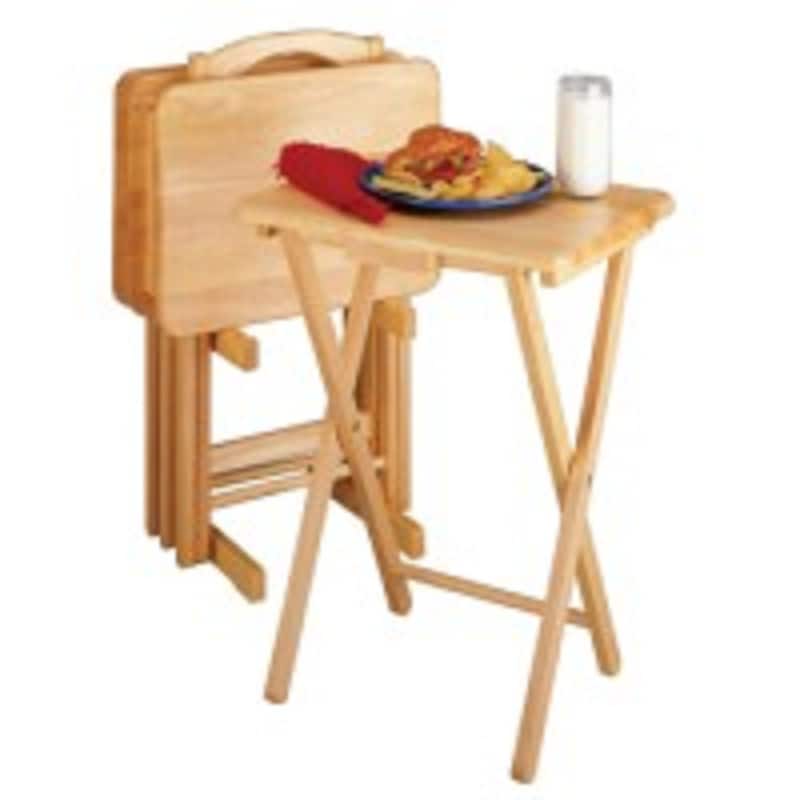 set of 5 beige folding snack table 25.75"