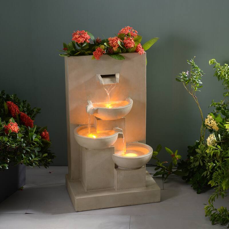 Teamson Home 29" Outdoor 3-Tier Cascading Bowl Fountain with Planter