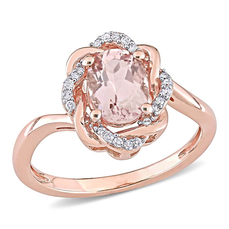 Miadora 10k Rose Gold Oval-cut Morganite & 1/10ct TDW Diamond Swirl Halo Ring