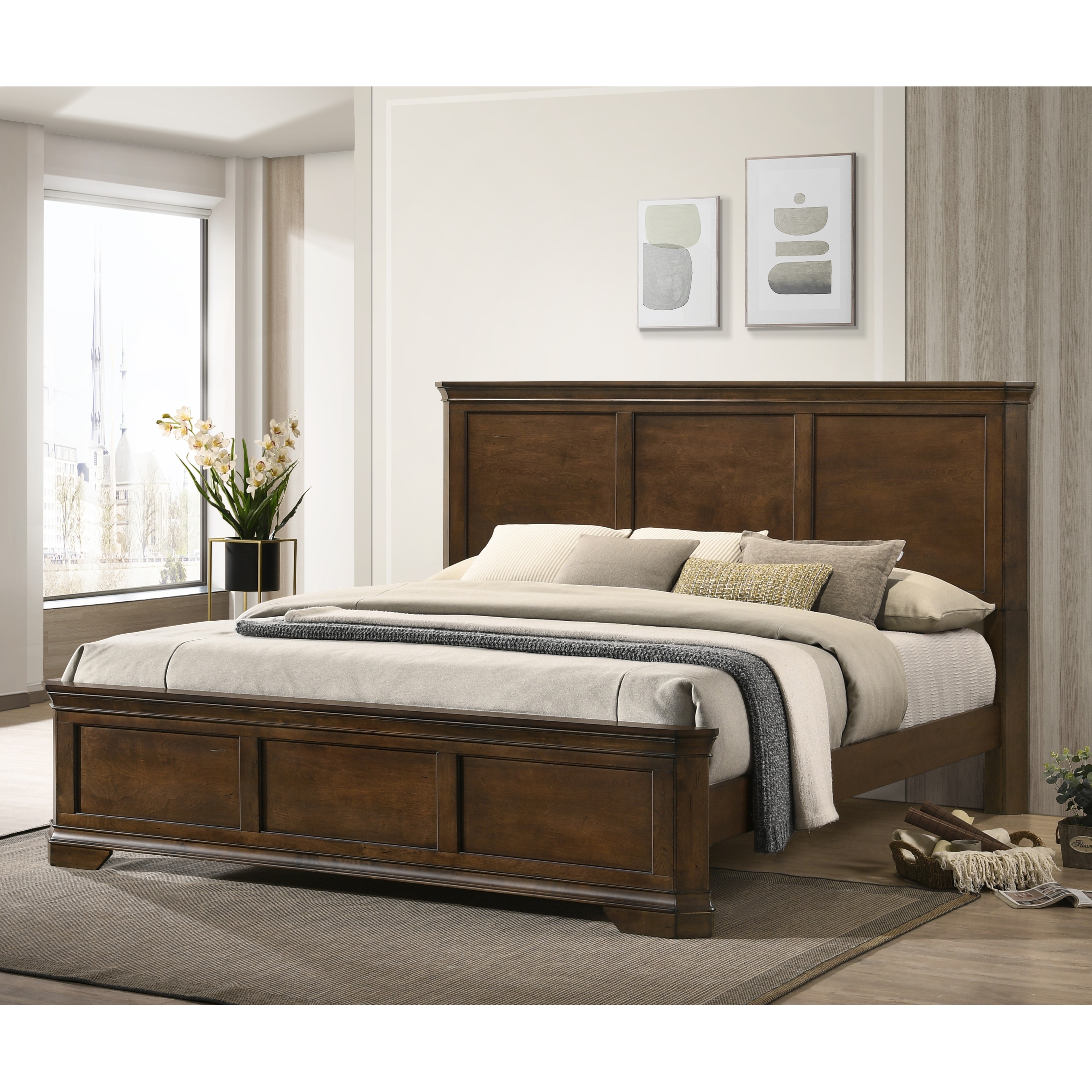 Roundhill Furniture Maderne Traditional Wood Panel Bed