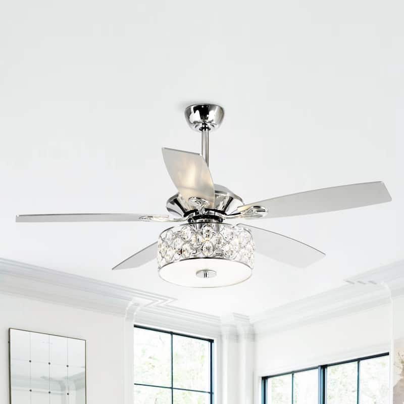 52" Modern 4-Light Chandelier Crystal Ceiling Fan with Remote