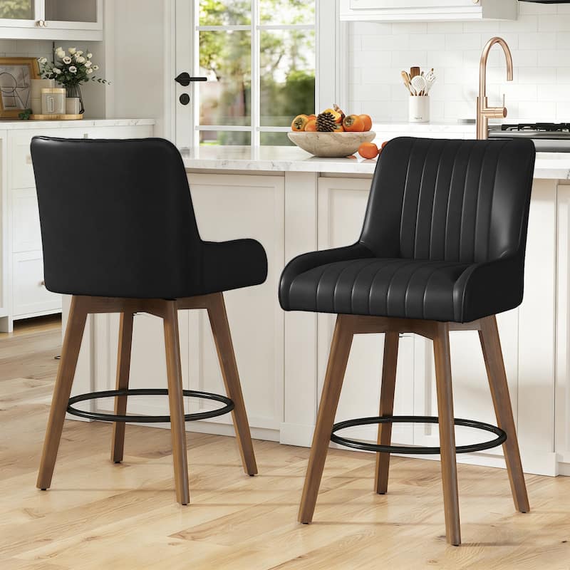 26" Upholstered Counter Height Swivel Bar Stool with Solid Wood Legs - 38.8"H x 20.5"W x 21.7"D