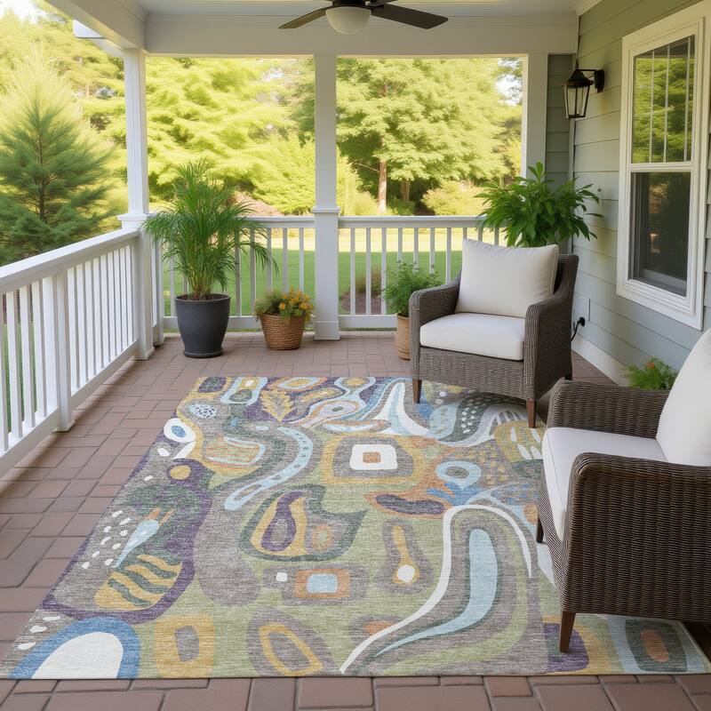 Machine Washable Indoor/ Outdoor Modern Picasy Chantille Rug - Green - 2'6" x 3'10"