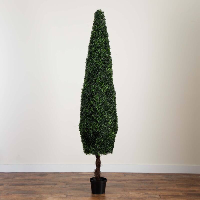 Potted Boxwood Topiary Outdoor Artificial Cone Tree - 8' - Green