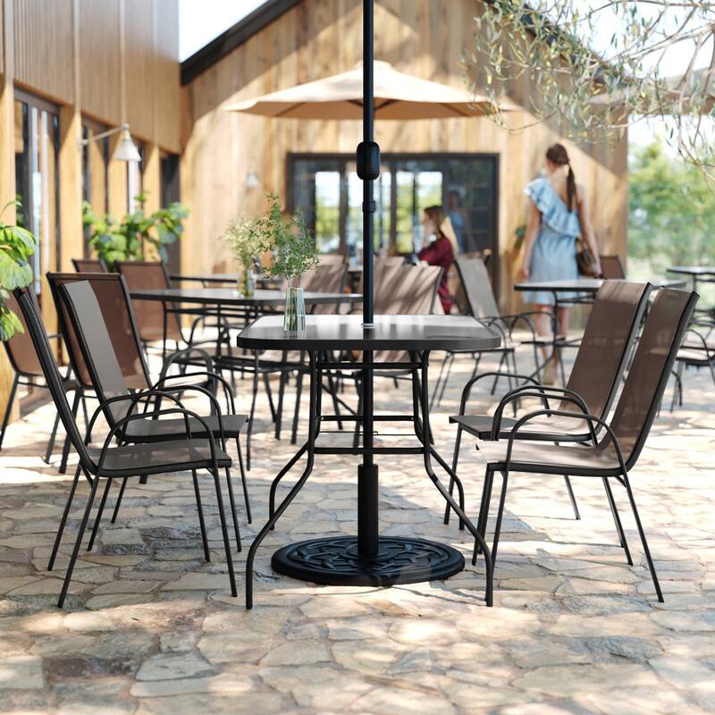 Commercial 5 Pc Outdoor Patio Dining Set with Glass Table and 4 Chairs