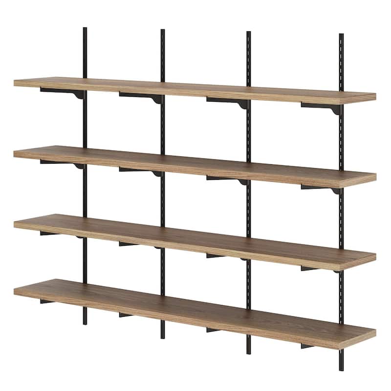 Wallniture Turin 60" Wall Mounted Shelves with Adjustable Brackets, 1" Thick Floating Shelves for Home Office Decor, 2,3,4 Tier
