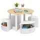 preview thumbnail 6 of 5, 5 PCS Kids Table & Chairs Wooden Round Desk w/4 Storage Stools Set Natural+ White