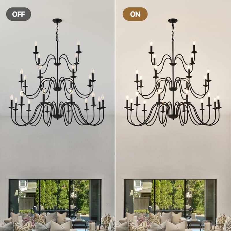 Farmhouse Chandelier, Black Metal Chandeliers Light Fixtures Industrial Adjustable Height-E12