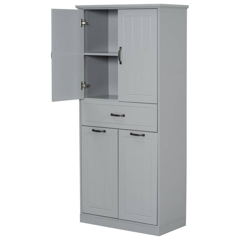 Bathroom Storage Cabinet with Two Laundry Baskets, Storage Cabinet with Doors and Drawer for Home