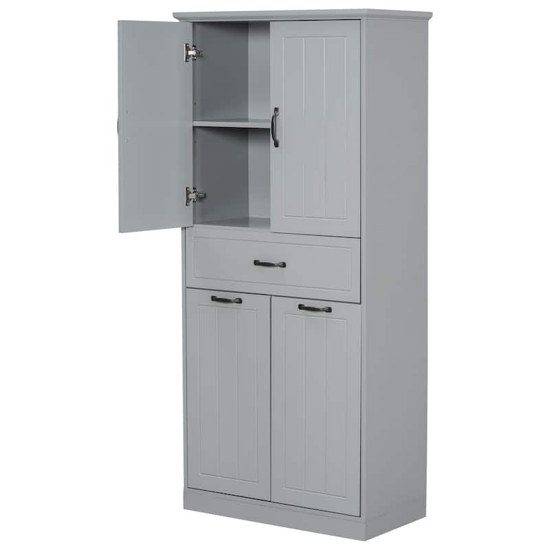 Roomfitters Bathroom Storage Cabinet with Double Laundry Hampers, Doors and Drawer Organizer
