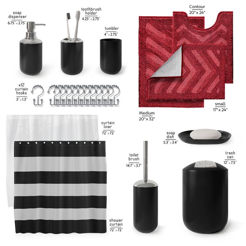 Clara Clark Bathroom Accessories Set with Shower Curtain and Rugs