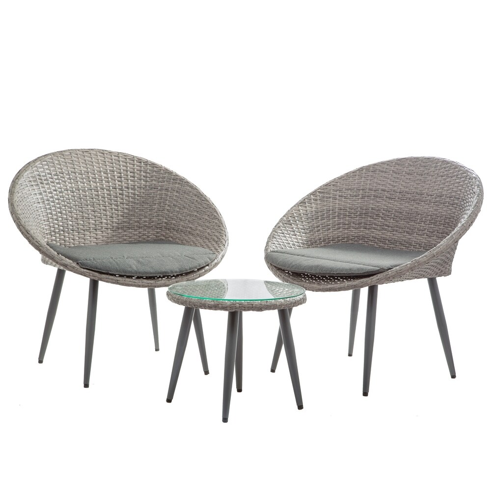 Overstockbelleze Hitia 3 Pieces Wicker Patio Conversation Bistro Set Gray Standard Grey Dailymail