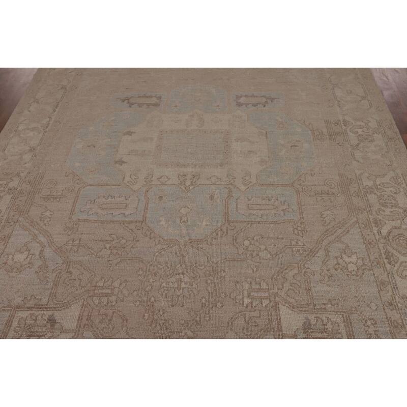 Vegetable Dye Geometric Oushak Area Rug Hand-Knotted Wool Carpet - 6'1"x 8'11"