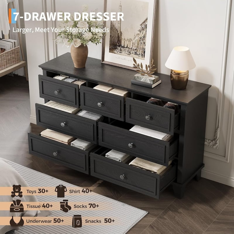 7 Drawer Dresser, Wooden Storage Chest of Drawers for Bedroom, Living Room, Hallway