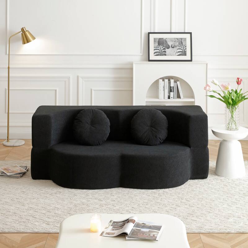 2-in-1 Folding Sofa Bed with Pillow, Queen Sleeper Sofa, Floor & Futon Loveseat Couch, Foam Folding Mattress Sleeper