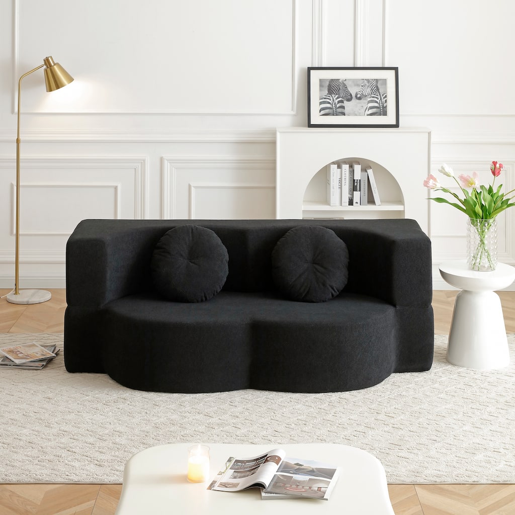 2-in-1 Folding Sofa Bed with Pillow, Queen Sleeper Sofa, Floor & Futon Loveseat Couch, Foam Folding Mattress Sleeper