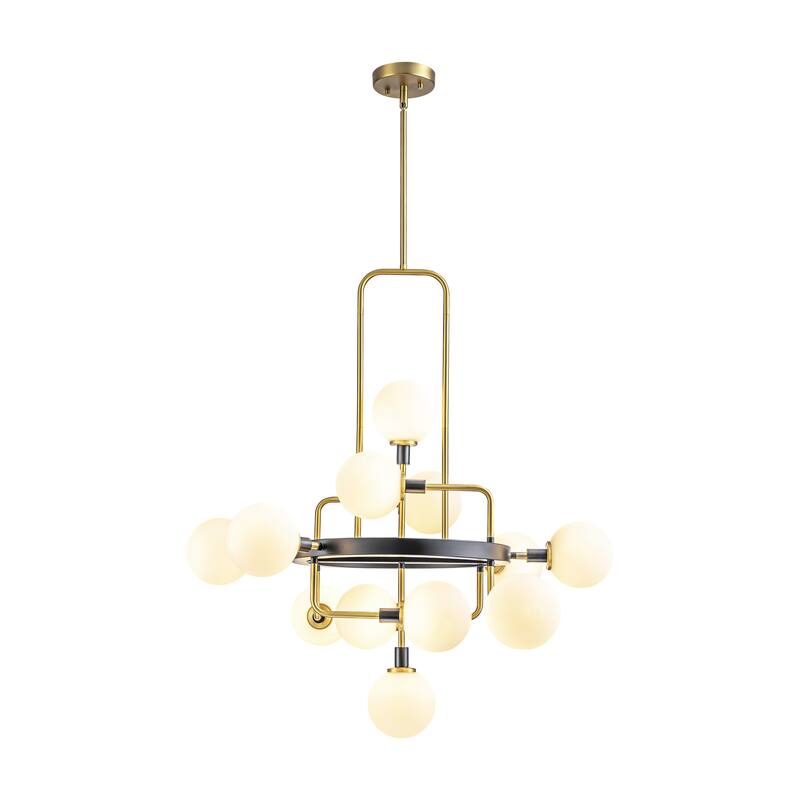 12-Light Modern Glam Geometric Frosted Opal Glass Globe Large Chandelier - 30.71 in. W x 34.25 in. W