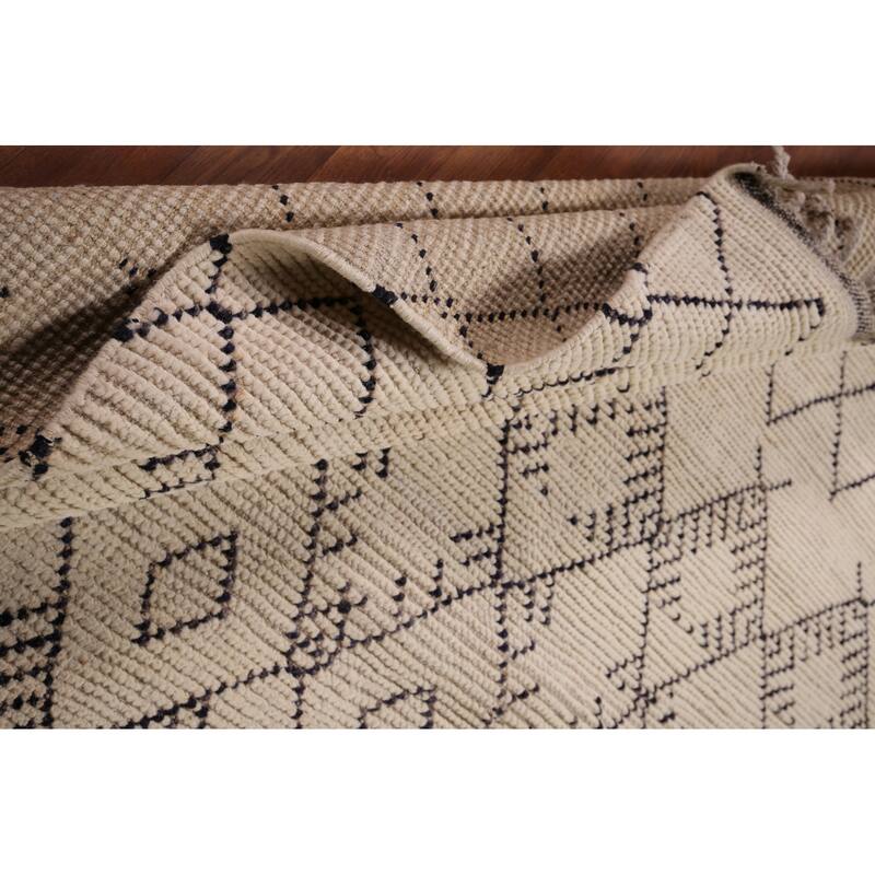Earth Tone Trellis Moroccan Area Rug Handmade Wool Carpet - 8'1" x 9'6"
