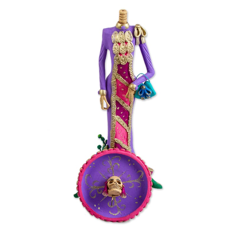 Novica Handmade La Catrina Socorro Ceramic Sculpture