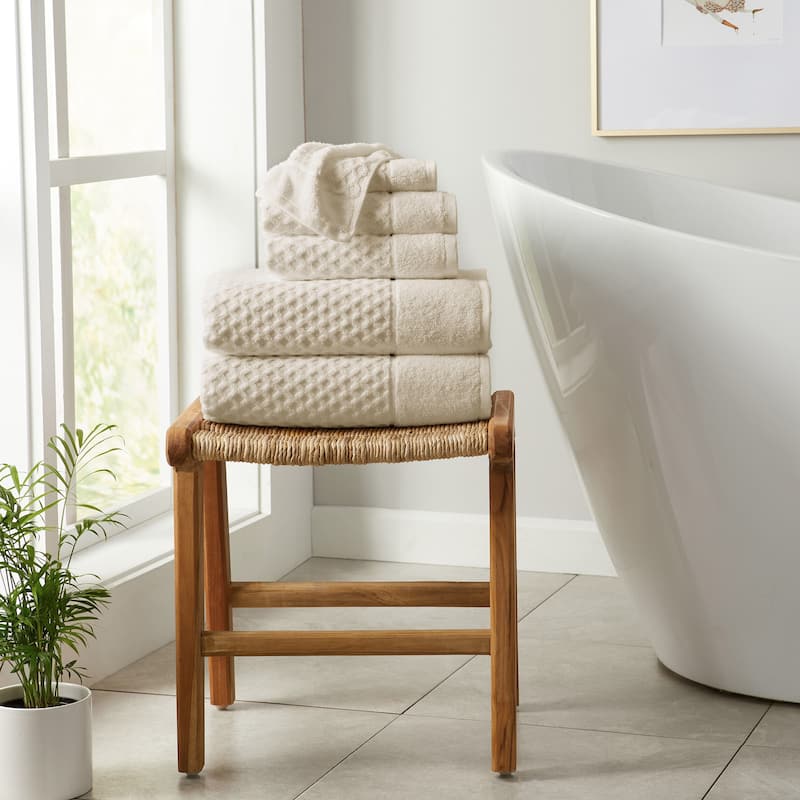 Linery & Co. Cotton Diamond Waffle Texture Bath Towels. - 6 Piece Set - Oatmeal