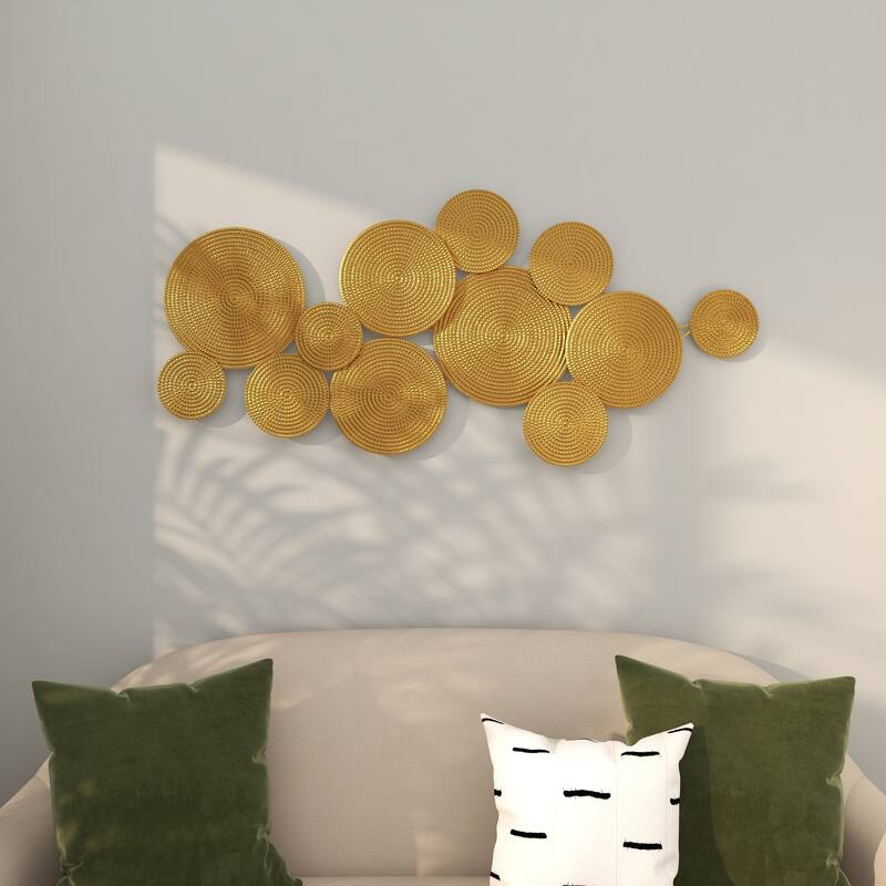CosmoLiving by Cosmopolitan Metal Plate Wall Decor with Textured Circles - Gold or Black