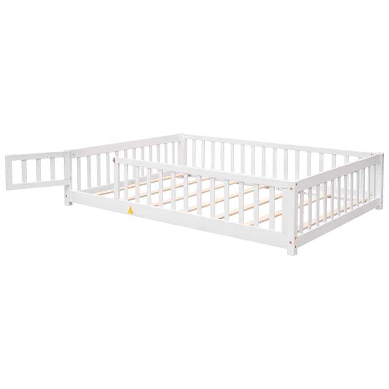 Floor Platform Bed with Fence and Door