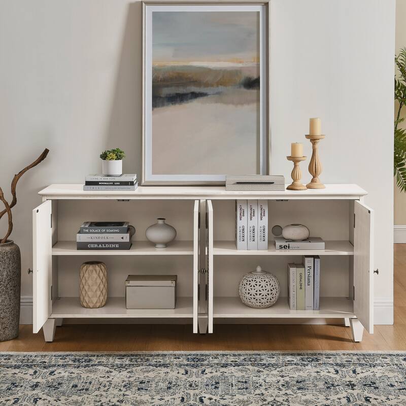 Elegant 65.2" Mid-Century Credenza - Geometric Storage Cabinet with Dual-Purpose Coffee/Wine Bar