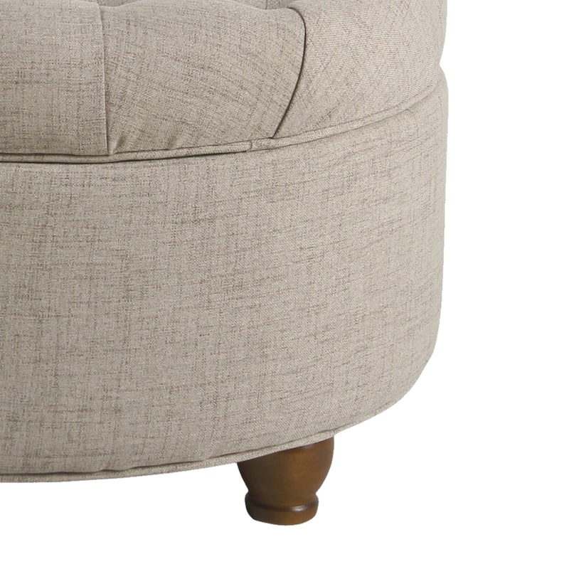 Fabric Upholstered Wooden Ottoman with Tufted Lift Off Lid Storage, Beige