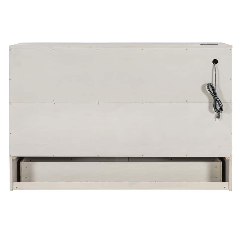 Queen Size Murphy Bed with Large Drawers & USB Ports,Brushed White