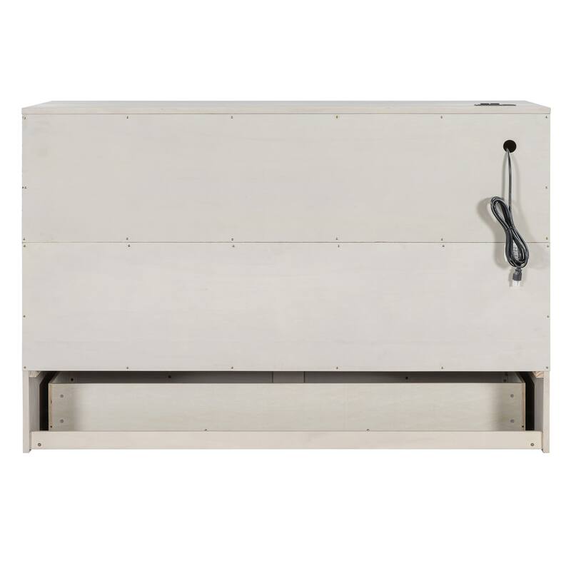 Space-Saving Queen Murphy Bed with Storage Drawers, USB Ports & Outlets, Brushed White/Gray Finish