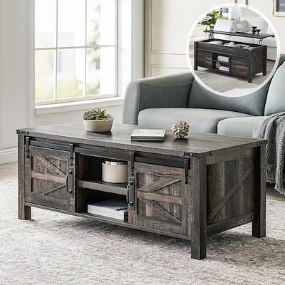 Farmhouse Lift Top Coffee Table, Rustic Center Table, Lifting Tabletop