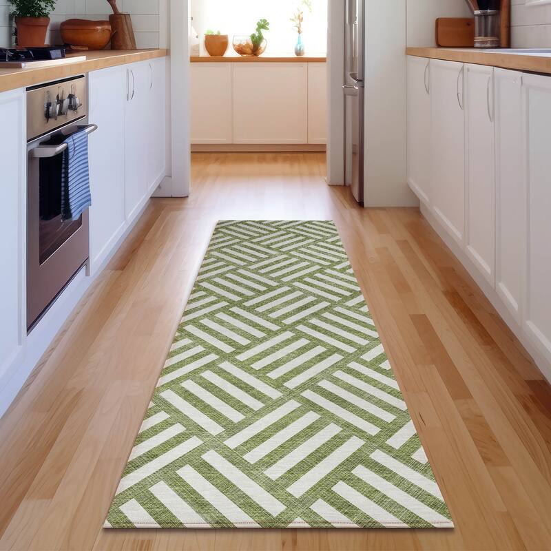 Premium Washable Super Soft Contemporary Mosaic Mayfield Rug - Olive - 2' 3" x 7' 6" - Runner