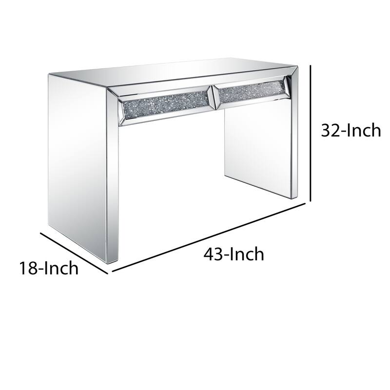 Console Table with Two Storage Drawers and Faux Diamond Inlay, Silver