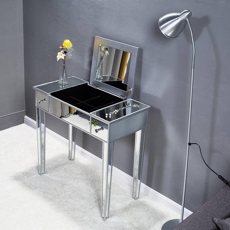 FCH Flip Glass Mirrored Makeup Table With Drawer - Silver
