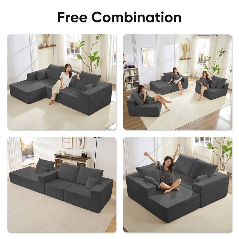 Mixoy W108"Corduroy Fabric Sectional Couch,3-Pieces Free-Combined Cloud Modular Modern L-Shaped Sofa with Chaise Lounge