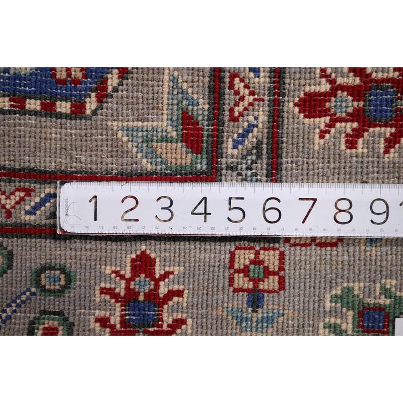 Geometric Kazak Runner Rug Handmade Hallway Wool Carpet - 2'7" x 12'10"