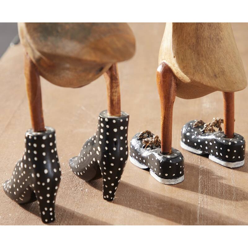 Brown Bamboo Wood Duck Decorative Sculpture with High Heels and Boots (Set of 2) - Brown