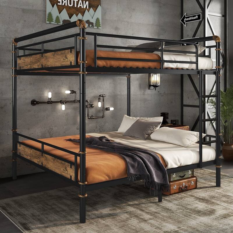 over Metal Bunk Bed, Industrial Detachable Bunkbeds with Safety Guard Rails