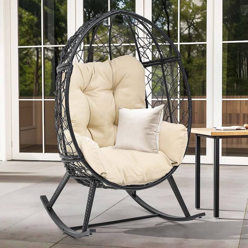 Moasis 38"W Wicker Rocking Egg Chair with Cushion - Black
