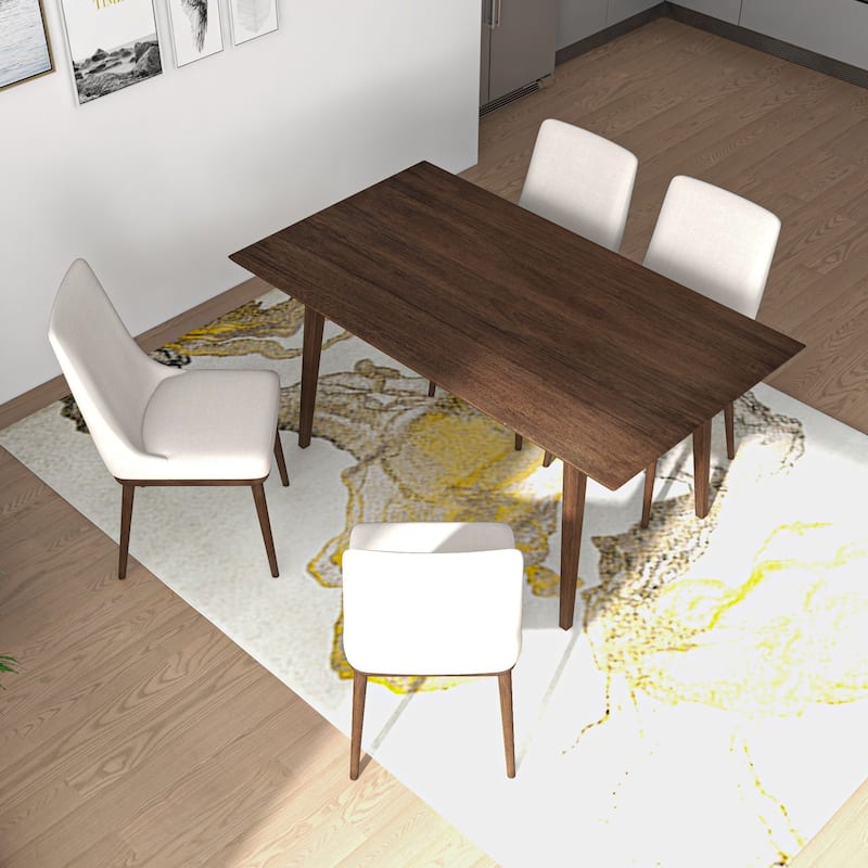 Aston Modern Solid Wood Walnut Dining Table and 4 Chairs Set