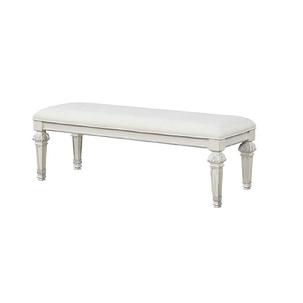 Miamy Bench, Cream White Wood Frame, Textured Fabric, 55 Inch