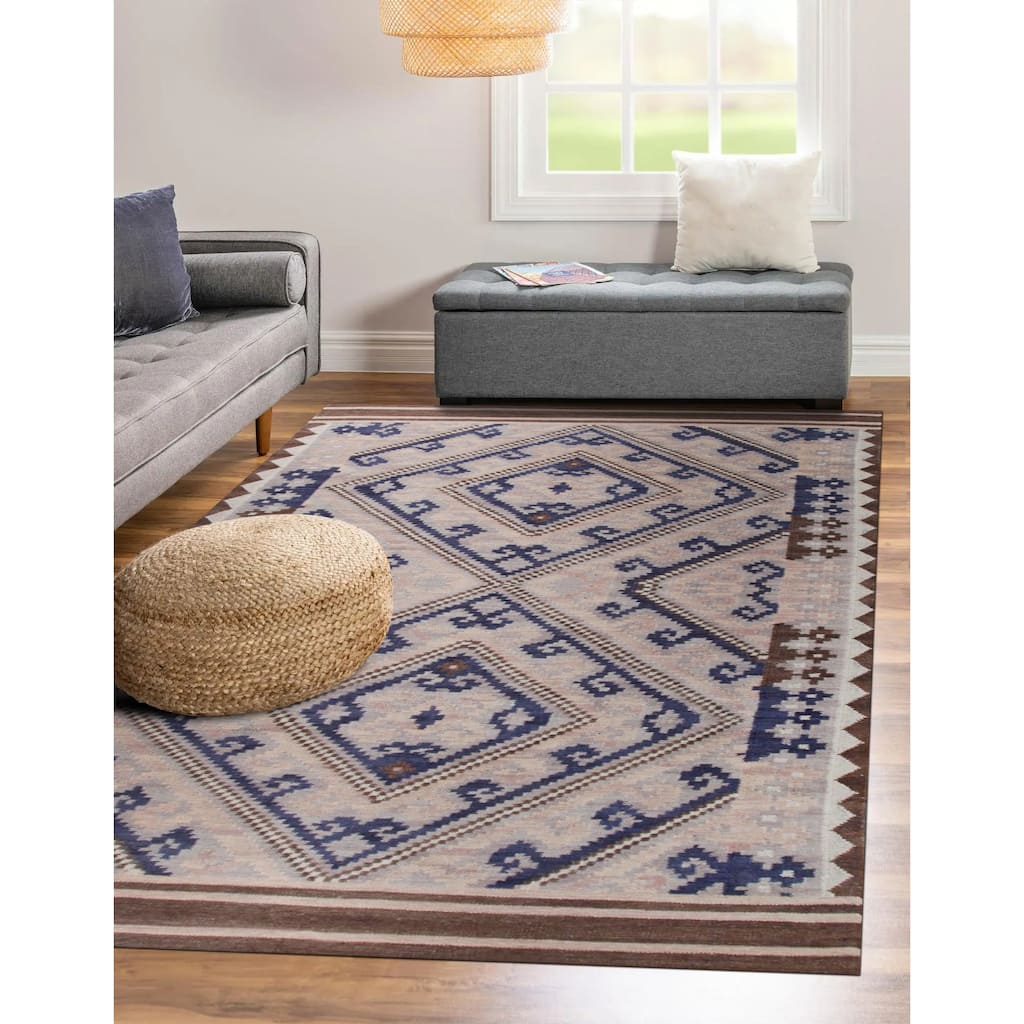 Brown Contemporary Floral Modern Knot Area Rug - 5' x 8'
