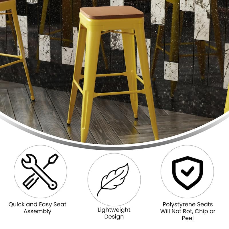 Indoor/Outdoor Backless Bar Stool with Poly Resin Seat