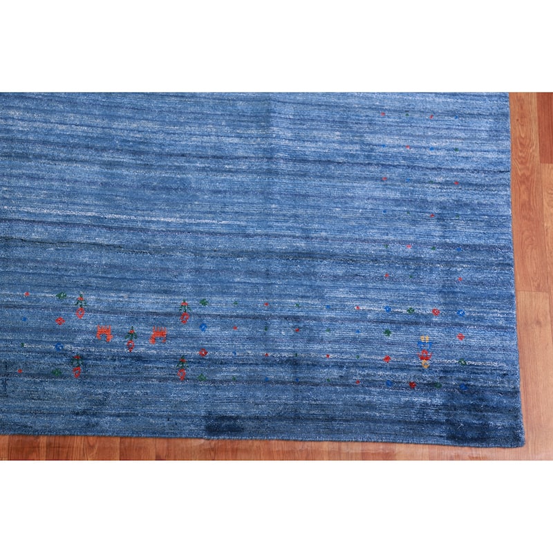 Blue Gabbeh Indian Area Rug Hand-Knotted Silk Carpet - 8'10" x 11'5"